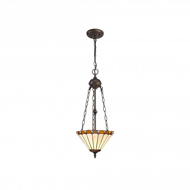 UNA Tiffany 2 Light Uplighter Ceiling Pendant Light 30cm Amber, Cream, Crystal, Antique Brass