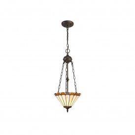 UNA Tiffany 2 Light Uplighter Ceiling Pendant Light 30cm Amber, Cream, Crystal, Antique Brass