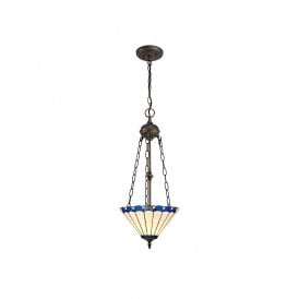 UNA Tiffany 2 Light Uplighter Ceiling Pendant Light 30cm Blue, Cream, Crystal, Antique Brass