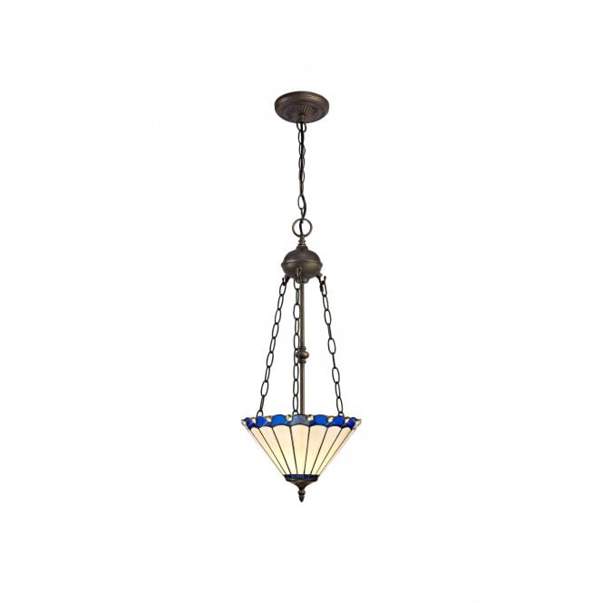 UNA Tiffany 2 Light Uplighter Ceiling Pendant Light 30cm Blue, Cream, Crystal, Antique Brass