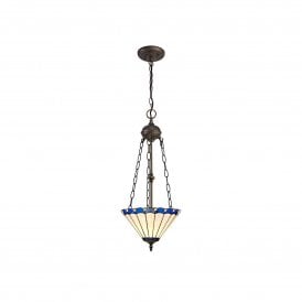 UNA Tiffany 2 Light Uplighter Ceiling Pendant Light 30cm Blue, Cream, Crystal, Antique Brass