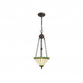 UNA Tiffany 2 Light Uplighter Ceiling Pendant Light 30cm Green, Cream, Crystal, Antique Brass