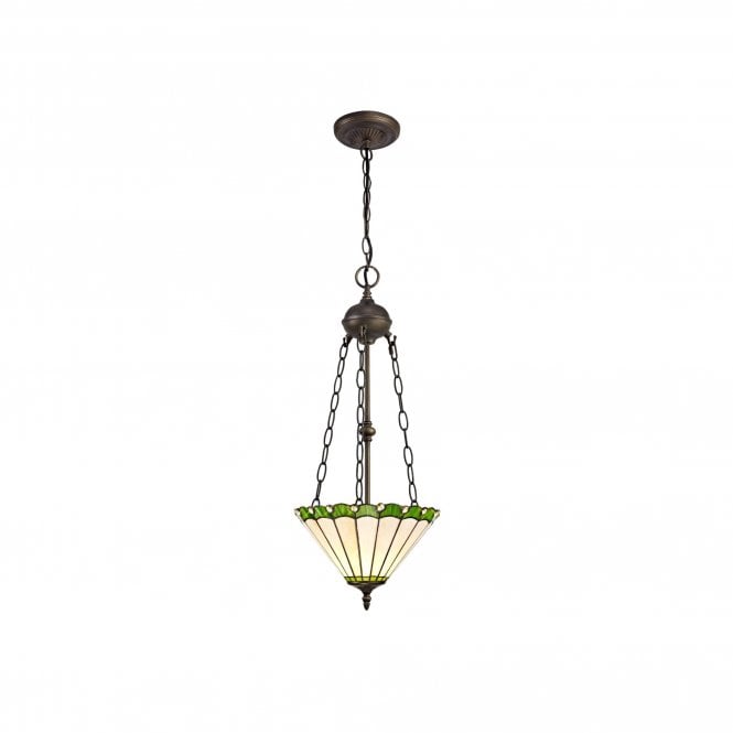 UNA Tiffany 2 Light Uplighter Ceiling Pendant Light 30cm Green, Cream, Crystal, Antique Brass