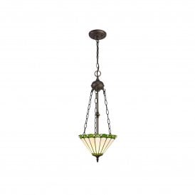 UNA Tiffany 2 Light Uplighter Ceiling Pendant Light 30cm Green, Cream, Crystal, Antique Brass