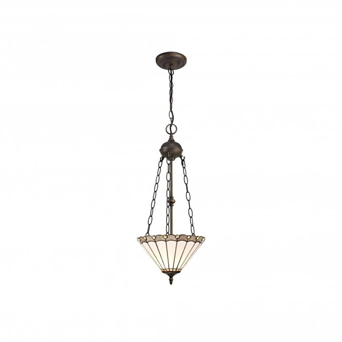 UNA Tiffany 2 Light Uplighter Ceiling Pendant Light 30cm Grey, Cream, Crystal, Antique Brass