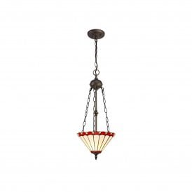 UNA Tiffany 2 Light Uplighter Ceiling Pendant Light 30cm Red, Cream, Crystal, Antique Brass