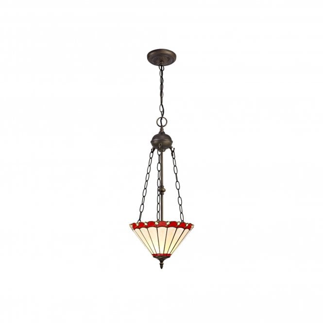 UNA Tiffany 2 Light Uplighter Ceiling Pendant Light 30cm Red, Cream, Crystal, Antique Brass