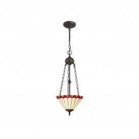 UNA Tiffany 2 Light Uplighter Ceiling Pendant Light 30cm Red, Cream, Crystal, Antique Brass