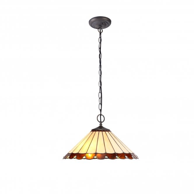 UNA Tiffany 2 Lightt Downlighter Ceiling Pendant Light 40cm Amber, Cream, Crystal, Antique Brass