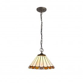 UNA Tiffany 3 Light Downlighter Ceiling Pendant Light 30cm Amber, Cream, Crystal, Antique Brass
