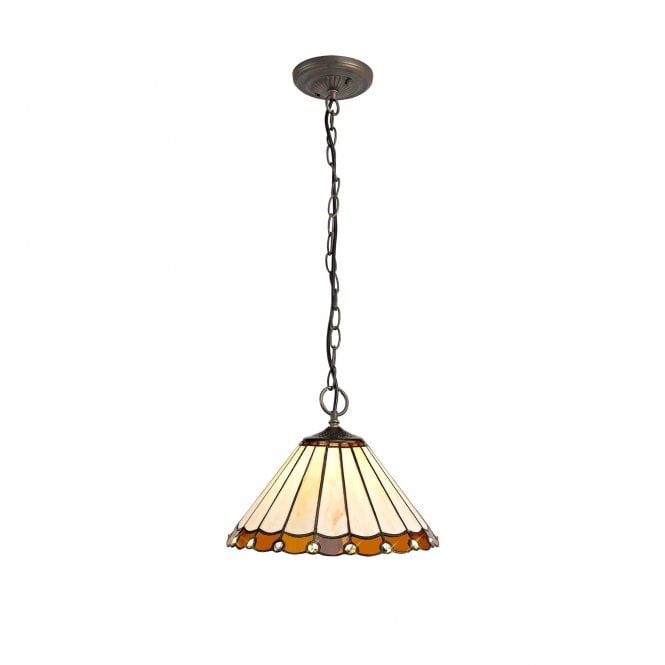 UNA Tiffany 3 Light Downlighter Ceiling Pendant Light 30cm Amber, Cream, Crystal, Antique Brass