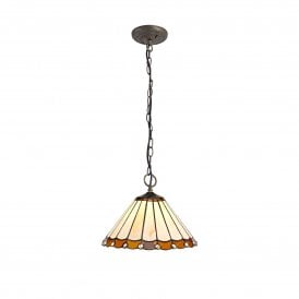 UNA Tiffany 3 Light Downlighter Ceiling Pendant Light 30cm Amber, Cream, Crystal, Antique Brass