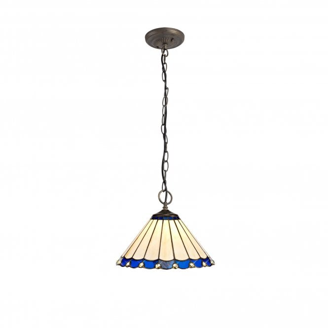 UNA Tiffany 3 Light Downlighter Ceiling Pendant Light 30cm Blue, Cream, Crystal, Antique Brass