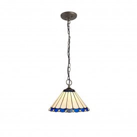 UNA Tiffany 3 Light Downlighter Ceiling Pendant Light 30cm Blue, Cream, Crystal, Antique Brass