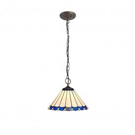 UNA Tiffany 3 Light Downlighter Ceiling Pendant Light 30cm Blue, Cream, Crystal, Antique Brass