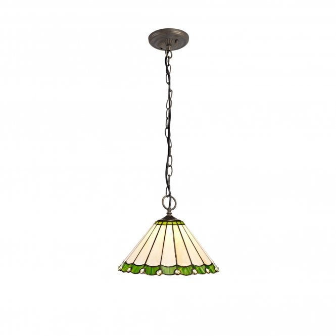UNA Tiffany 3 Light Downlighter Ceiling Pendant Light 30cm Green, Cream, Crystal, Antique Brass
