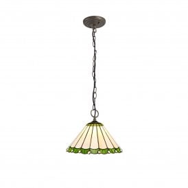 UNA Tiffany 3 Light Downlighter Ceiling Pendant Light 30cm Green, Cream, Crystal, Antique Brass