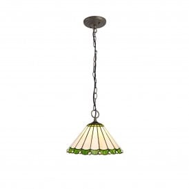 UNA Tiffany 3 Light Downlighter Ceiling Pendant Light 30cm Green, Cream, Crystal, Antique Brass