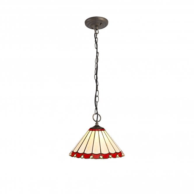 UNA Tiffany 3 Light Downlighter Ceiling Pendant Light 30cm Red, Cream, Crystal, Antique Brass