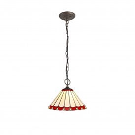 UNA Tiffany 3 Light Downlighter Ceiling Pendant Light 30cm Red, Cream, Crystal, Antique Brass