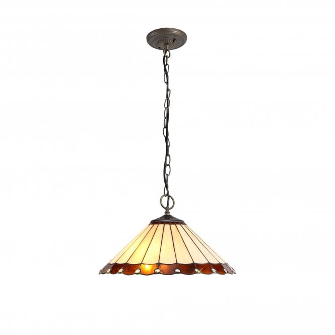 UNA Tiffany 3 Light Downlighter Ceiling Pendant Light 40cm Amber, Cream, Crystal, Antique Brass