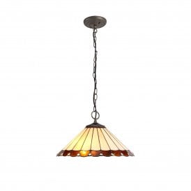 UNA Tiffany 3 Light Downlighter Ceiling Pendant Light 40cm Amber, Cream, Crystal, Antique Brass