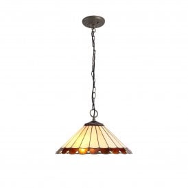UNA Tiffany 3 Light Downlighter Ceiling Pendant Light 40cm Amber, Cream, Crystal, Antique Brass