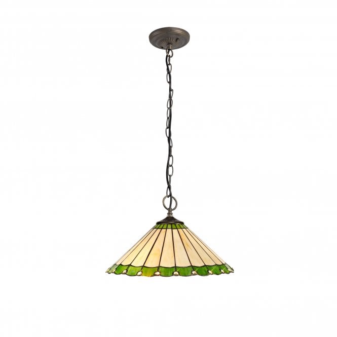 UNA Tiffany 3 Light Downlighter Ceiling Pendant Light 40cm Green, Cream, Crystal, Antique Brass