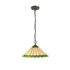 UNA Tiffany 3 Light Downlighter Ceiling Pendant Light 40cm Green, Cream, Crystal, Antique Brass