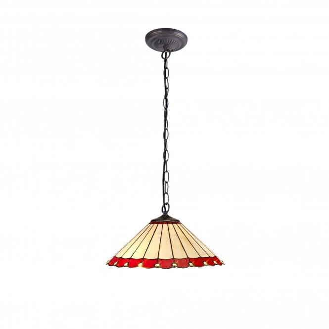 UNA Tiffany 3 Light Downlighter Ceiling Pendant Light 40cm Red, Cream, Crystal, Antique Brass