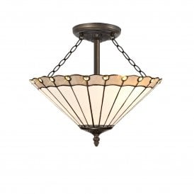 UNA Tiffany 3 Light Semi-Flush Ceiling Light 30cm Grey, Cream, Crystal, Antique Brass