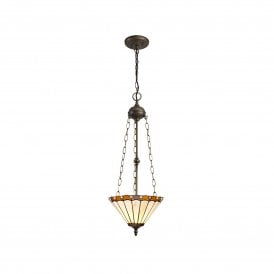 UNA Tiffany 3 Light Uplighter Ceiling Pendant Light 30cm Amber, Cream, Crystal, Antique Brass