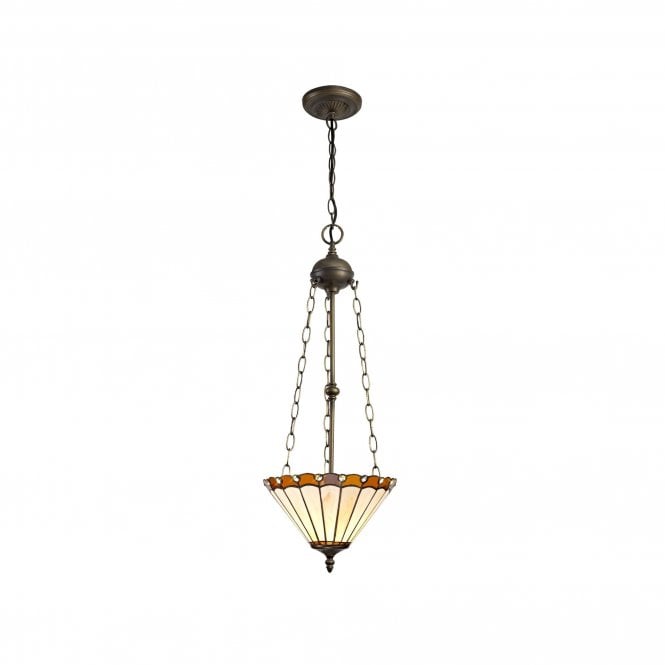 UNA Tiffany 3 Light Uplighter Ceiling Pendant Light 30cm Amber, Cream, Crystal, Antique Brass