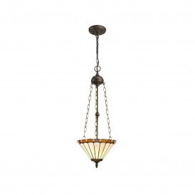 UNA Tiffany 3 Light Uplighter Ceiling Pendant Light 30cm Amber, Cream, Crystal, Antique Brass