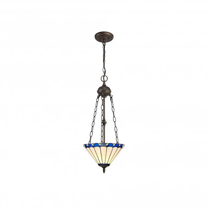 UNA Tiffany 3 Light Uplighter Ceiling Pendant Light 30cm Blue, Cream, Crystal, Antique Brass