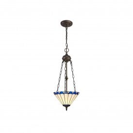 UNA Tiffany 3 Light Uplighter Ceiling Pendant Light 30cm Blue, Cream, Crystal, Antique Brass