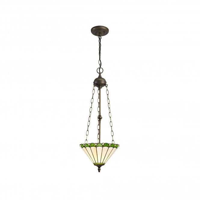 UNA Tiffany 3 Light Uplighter Ceiling Pendant Light 30cm Green, Cream, Crystal, Antique Brass