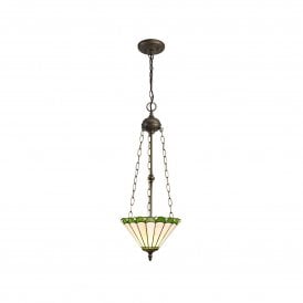 UNA Tiffany 3 Light Uplighter Ceiling Pendant Light 30cm Green, Cream, Crystal, Antique Brass