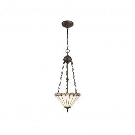 UNA Tiffany 3 Light Uplighter Ceiling Pendant Light 30cm Grey, Cream, Crystal, Antique Brass
