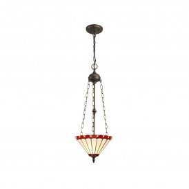 UNA Tiffany 3 Light Uplighter Ceiling Pendant Light 30cm Red, Cream, Crystal, Antique Brass
