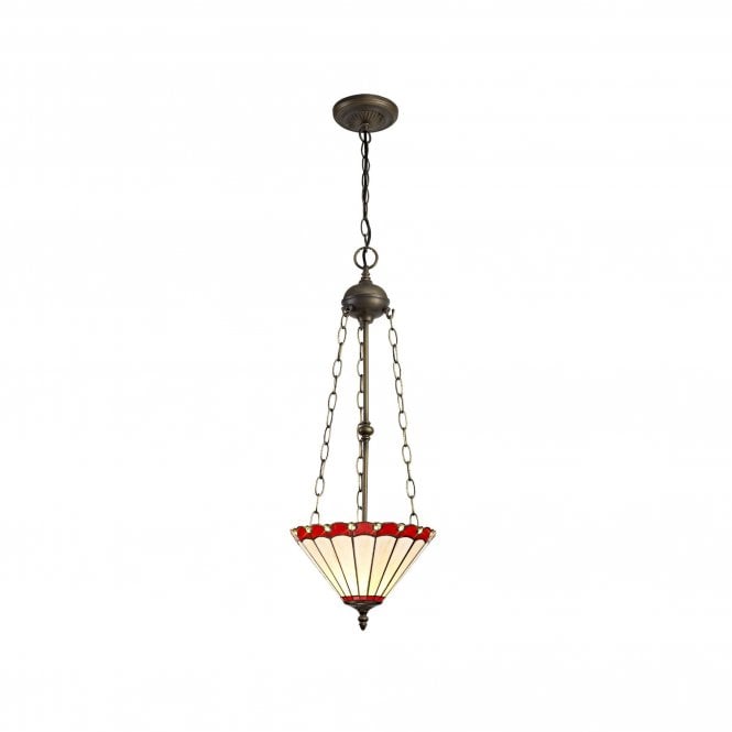 UNA Tiffany 3 Light Uplighter Ceiling Pendant Light 30cm Red, Cream, Crystal, Antique Brass