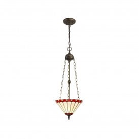 UNA Tiffany 3 Light Uplighter Ceiling Pendant Light 30cm Red, Cream, Crystal, Antique Brass