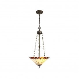 UNA Tiffany 3 Light Uplighter Ceiling Pendant Light 40cm Amber, Cream, Crystal, Antique Brass