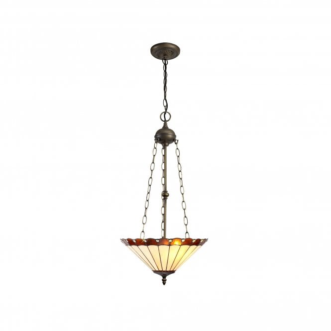 UNA Tiffany 3 Light Uplighter Ceiling Pendant Light 40cm Amber, Cream, Crystal, Antique Brass
