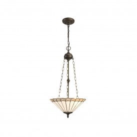 UNA Tiffany 3 Light Uplighter Ceiling Pendant Light 40cm Grey, Cream, Crystal, Antique Brass