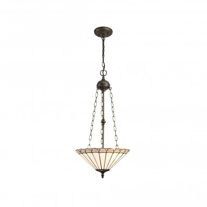 UNA Tiffany 3 Light Uplighter Ceiling Pendant Light 40cm Grey, Cream, Crystal, Antique Brass