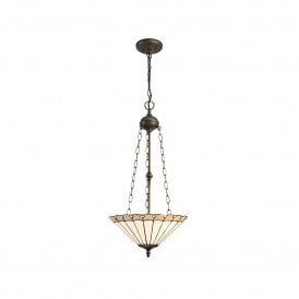 UNA Tiffany 3 Light Uplighter Ceiling Pendant Light 40cm Grey, Cream, Crystal, Antique Brass