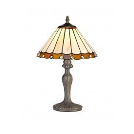 UNA Tiffany Curved Table Lamp 30cm Amber, Cream, Crystal, Antique Brass