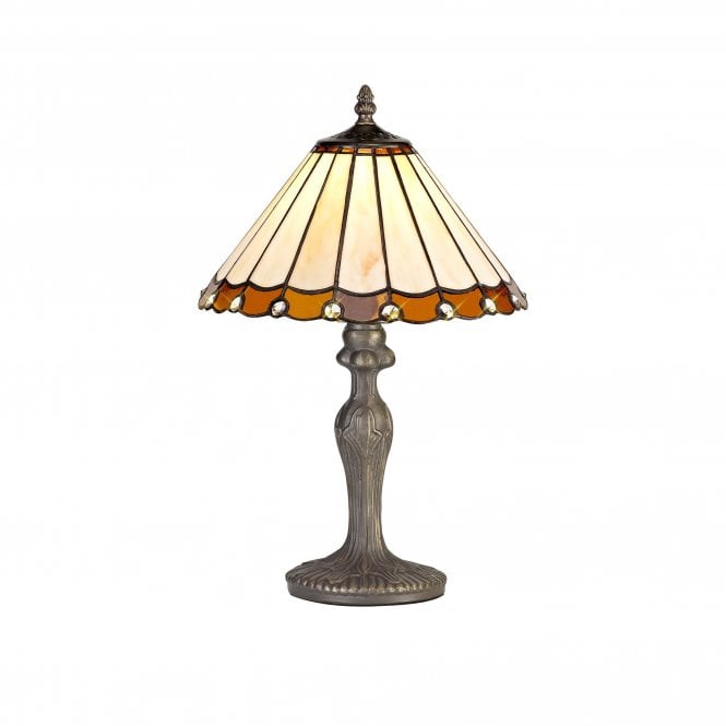 UNA Tiffany Curved Table Lamp 30cm Amber, Cream, Crystal, Antique Brass