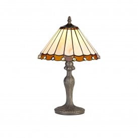 UNA Tiffany Curved Table Lamp 30cm Amber, Cream, Crystal, Antique Brass